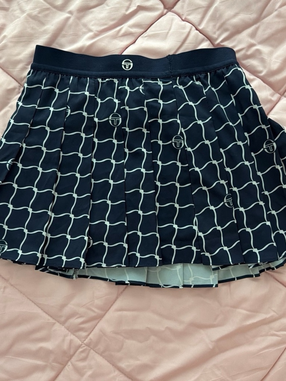 Sergio Tacchini Navy and White Chain-Print Pleated Mini Skirt